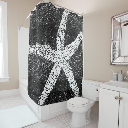 White Starfish Black Glitter Classy Elegant Decor Shower Curtain