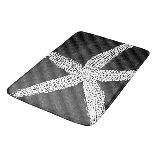 White Starfish Black Pattern Classy Elegant Decor Bath Mat