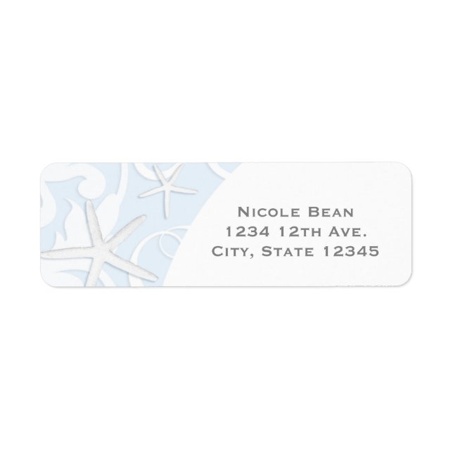 White Starfish Blue Beach Elegant Wedding Label (Front)