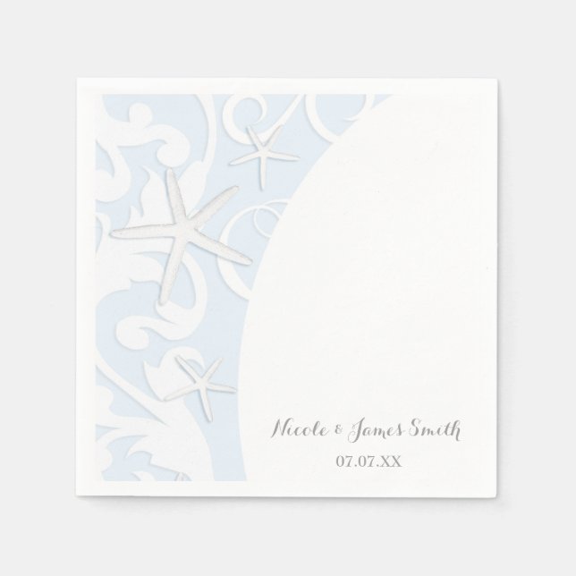 White Starfish Blue Beach Elegant Wedding Paper Napkins (Front)