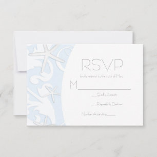 White Starfish Blue Beach Elegant Wedding RSVP Card