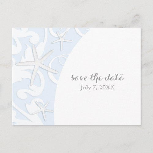 White Starfish Blue Beach Wedding Save The Date Announcement Postcard