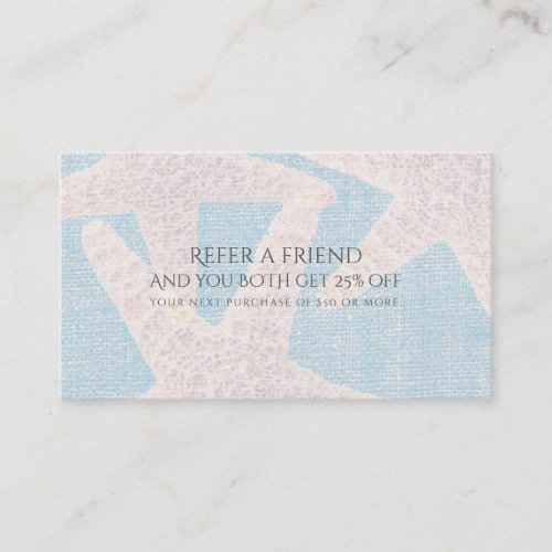 White Starfish  Blue Burlap Beach Refer a Friend Referral Card