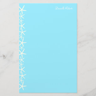White Starfish Border Personalized Stationery