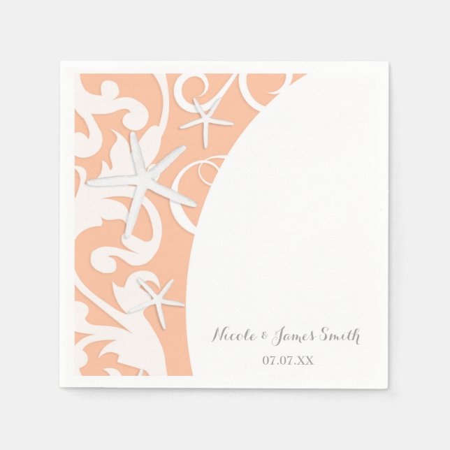 White Starfish Coral Beach Elegant Wedding Napkins (Front)