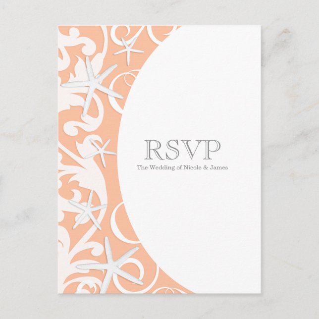 White Starfish Coral Beach Elegant Wedding RSVP Invitation Postcard (Front)