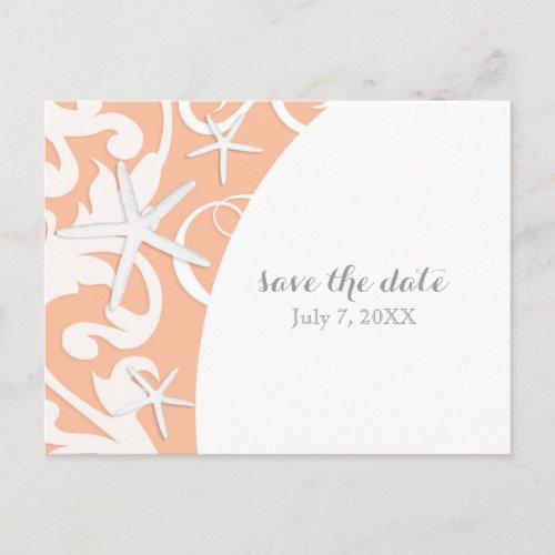 White Starfish Coral Beach Wedding Save The Date Announcement Postcard