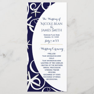 White Starfish Dark Blue Beach Wedding Program
