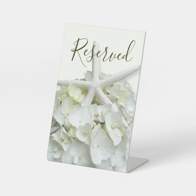 White Starfish Floral Reserved Wedding Table Signs (Front)