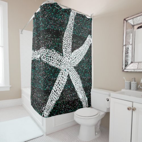 White Starfish Glitter Pattern Classy Simple Decor Shower Curtain