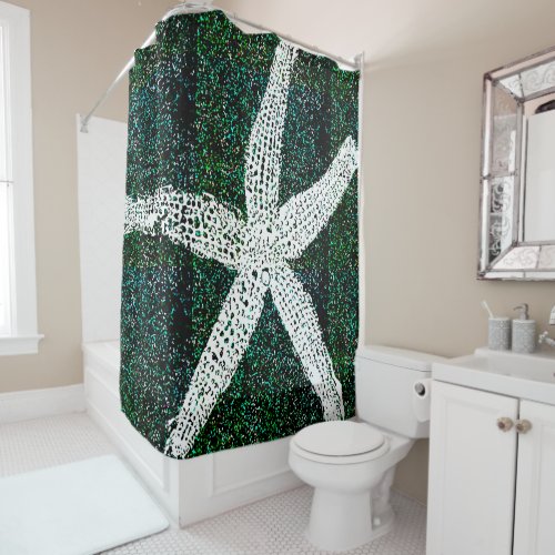 White Starfish Glitter Pattern Colorful Decor Cute Shower Curtain