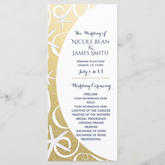 White Starfish Gold Beach Wedding Program (Front)