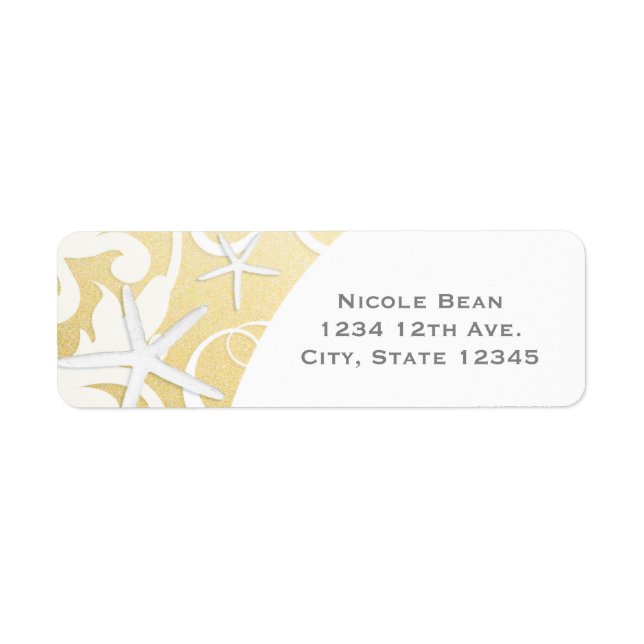 White Starfish Gold Elegant Beach Wedding Label (Front)