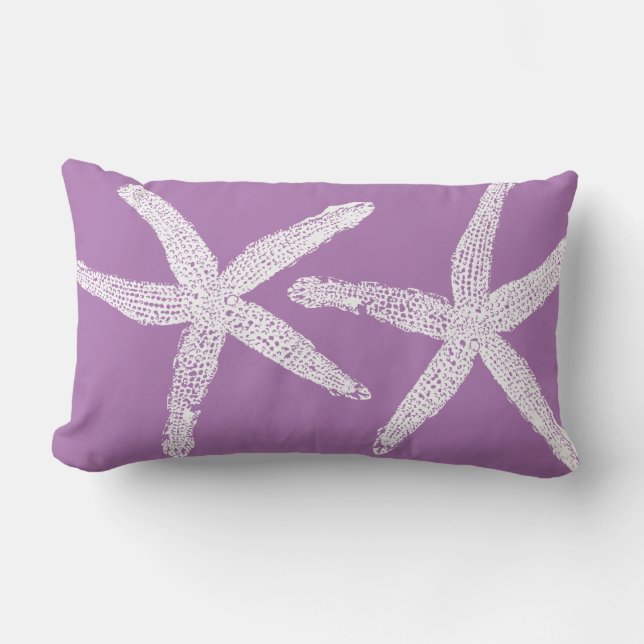 White Starfish Lavender Purple Beach Pretty Trendy Lumbar Pillow (Front)