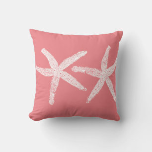 White Starfish Light Coral Pink Orange Cute Beach Throw Pillow
