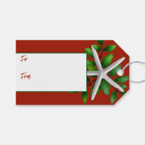 White Starfish n Holly Christmas Red Gift Tags