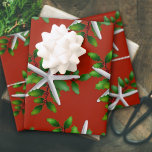 White Starfish n Holly Christmas Red Wrapping Paper Sheets<br><div class="desc">Starfish and holly red Christmas wrapping paper sheets. A contemporary design using traditional holiday colors. White sea stars, green holly and red berries make various patterns on pretty, dark red paper. Each sheet will wrap one large present, or cut to use for smaller gifts. The sheets come rolled so there...</div>