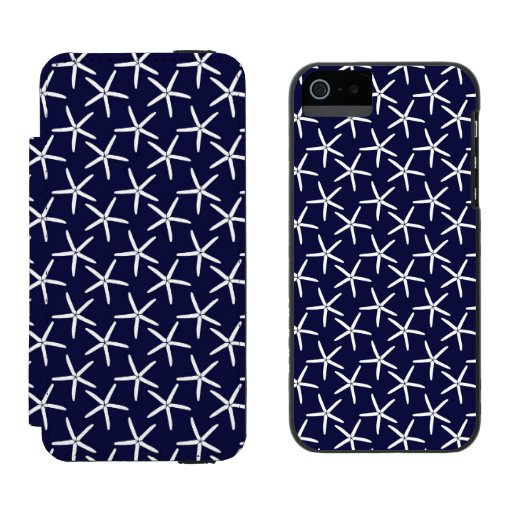 White starfish on a navy blue background iPhone SE/5/5s wallet case