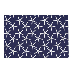 White starfish on a navy blue background placemat