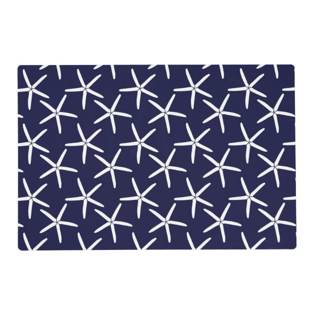 White starfish on a navy blue background placemat (Front)