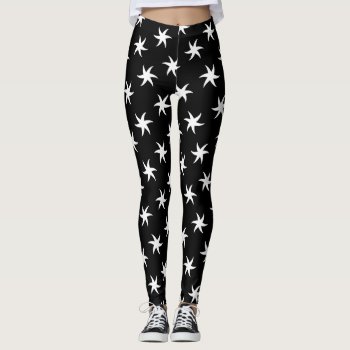 White Starfish On Black Leggings by PicturesByDesign at Zazzle