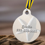 White Starfish On Ocean Beach Sand Soft Beige Tan Pet ID Tag<br><div class="desc">Your dog will look picture perfect romping through the surf in this lovely starfish ID tag. Soft coastal white and sandy beige provide a lovely background for your pet's name and contact number. Comes in a small size for beachy felines,  too! Photo by Rawpixel,  CC0.</div>