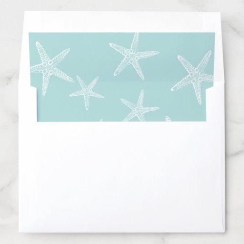 White Starfish on Turquoise Teal Blue Envelope Liner