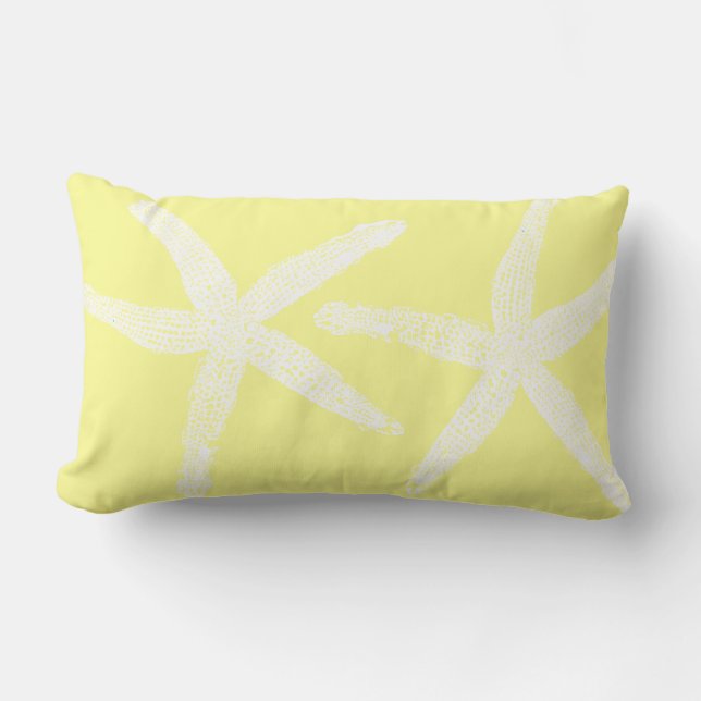 White Starfish Pastel Yellow Sunshine Beach Cool Lumbar Pillow (Front)
