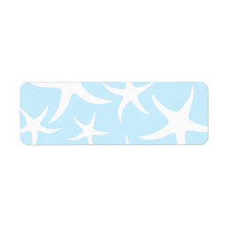 White Starfish Pattern on Light Blue. Label