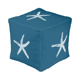 White Starfish Patterns Beach Ocean Blue Christmas Pouf