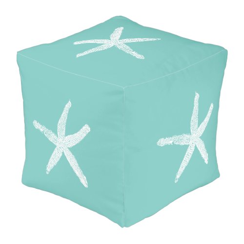 White Starfish Patterns Beach Teal Blue Christmas Pouf