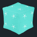 White Starfish Patterns Beach Teal Christmas Gift Pouf<br><div class="desc">Printed with white starfish patterns in light teal blue background. You may change the background color as you wish!</div>