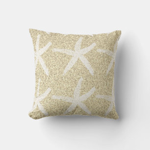 White Starfish Patterns Gold Glitter Nautical Gift Outdoor Pillow