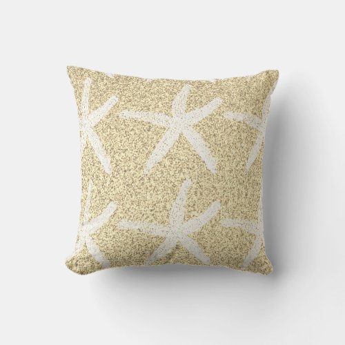 White Starfish Patterns Gold Glitter Nautical Gift Throw Pillow