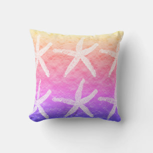 White Starfish Patterns Golden Foil Pink Purple Throw Pillow