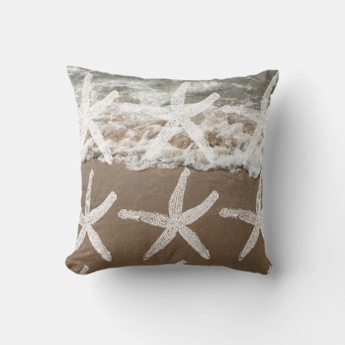 White Starfish Patterns Nautical Sandy Beach Ocean Outdoor Pillow