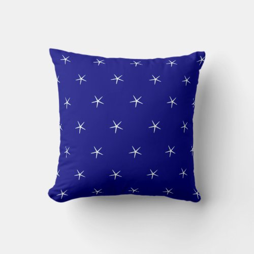 White Starfish Patterns Navy Blue Custom Nautical Throw Pillow