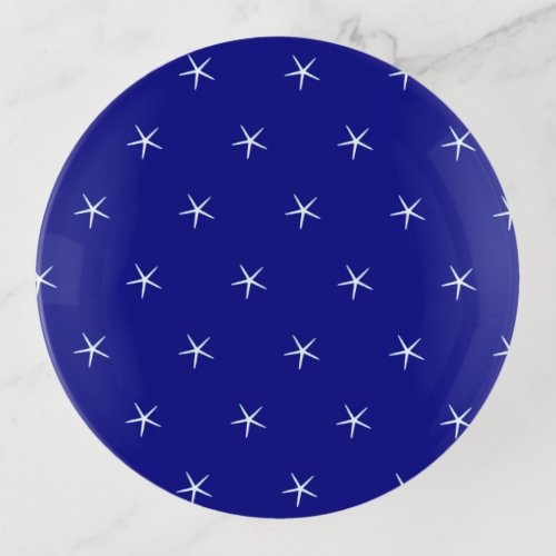 White Starfish Patterns Navy Blue Custom Nautical Trinket Tray