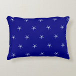 White Starfish Patterns Navy Blue Nautical Gift Accent Pillow<br><div class="desc">Printed with cute starfish patterns in solid blue background! You may change the background color as you like.</div>