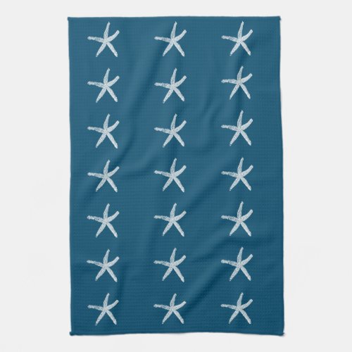 White Starfish Patterns Ocean Blue Custom Color Kitchen Towel