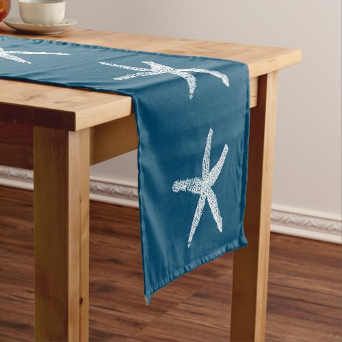 White Starfish Patterns Ocean Blue Custom Color Short Table Runner