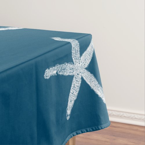 White Starfish Patterns Ocean Blue Custom Color Tablecloth