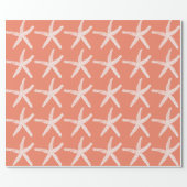 White Starfish Patterns Salmon Pink Orange Cute Wrapping Paper (Flat)