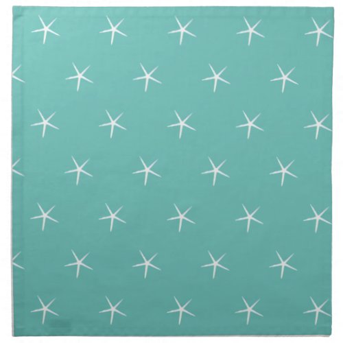 White Starfish Patterns Teal Blue Nautical Beach Cloth Napkin