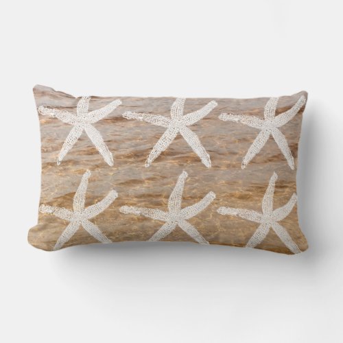 White Starfish Patterns Water Nautical Sandy Beach Lumbar Pillow