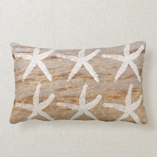White Starfish Patterns Water Nautical Sandy Beach Lumbar Pillow