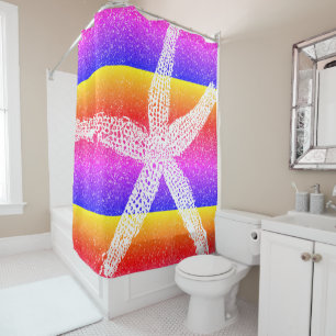 White Starfish Pink Purple Gold Yellow Glitter Shower Curtain