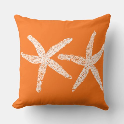 White Starfish Pumpkin Orange Fall Beach Cotton Throw Pillow