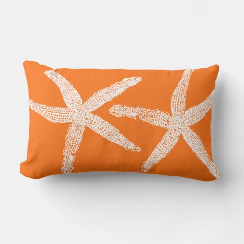 White Starfish Pumpkin Orange Fall Beach Home Cute Lumbar Pillow