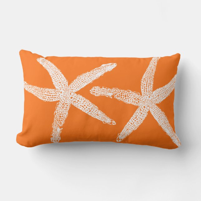 White Starfish Pumpkin Orange Fall Beach Home Cute Lumbar Pillow (Front)